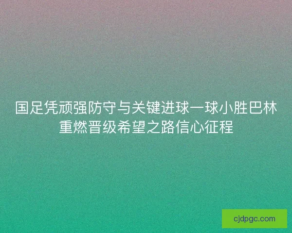 国足凭顽强防守与关键进球一球小胜巴林重燃晋级希望之路信心征程