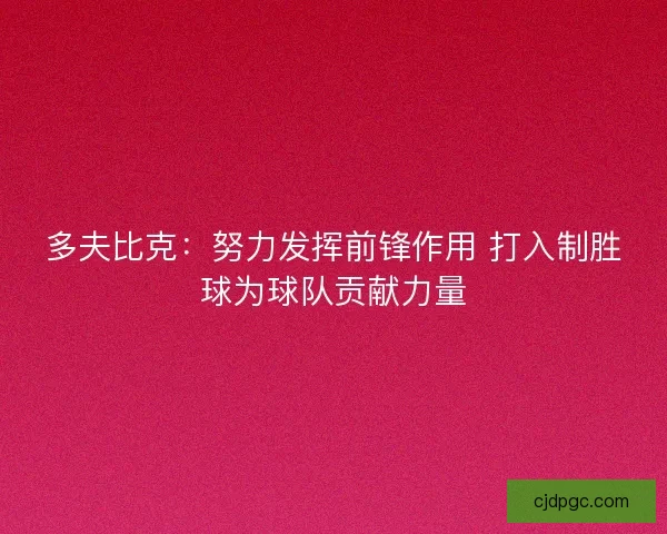 多夫比克：努力发挥前锋作用 打入制胜球为球队贡献力量