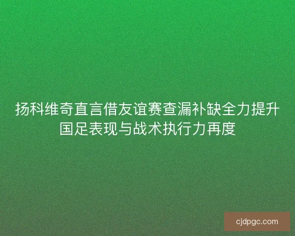 扬科维奇直言借友谊赛查漏补缺全力提升国足表现与战术执行力再度 扬科维奇直言借友谊赛查漏补缺全力提升国足表现与战术执行力再度